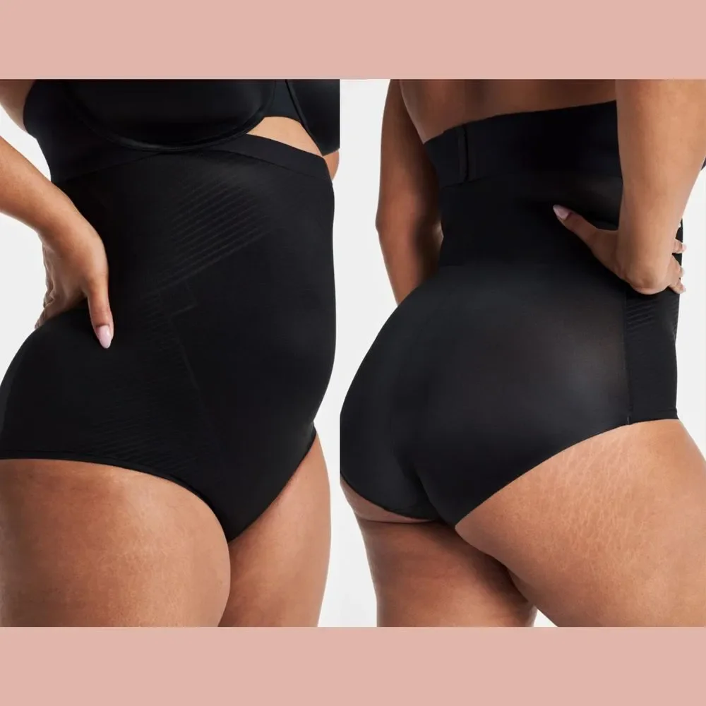 NEW $68 Spanx [ Medium ] Thinstincts 2.0 Printed Power High Waist Brief black‎